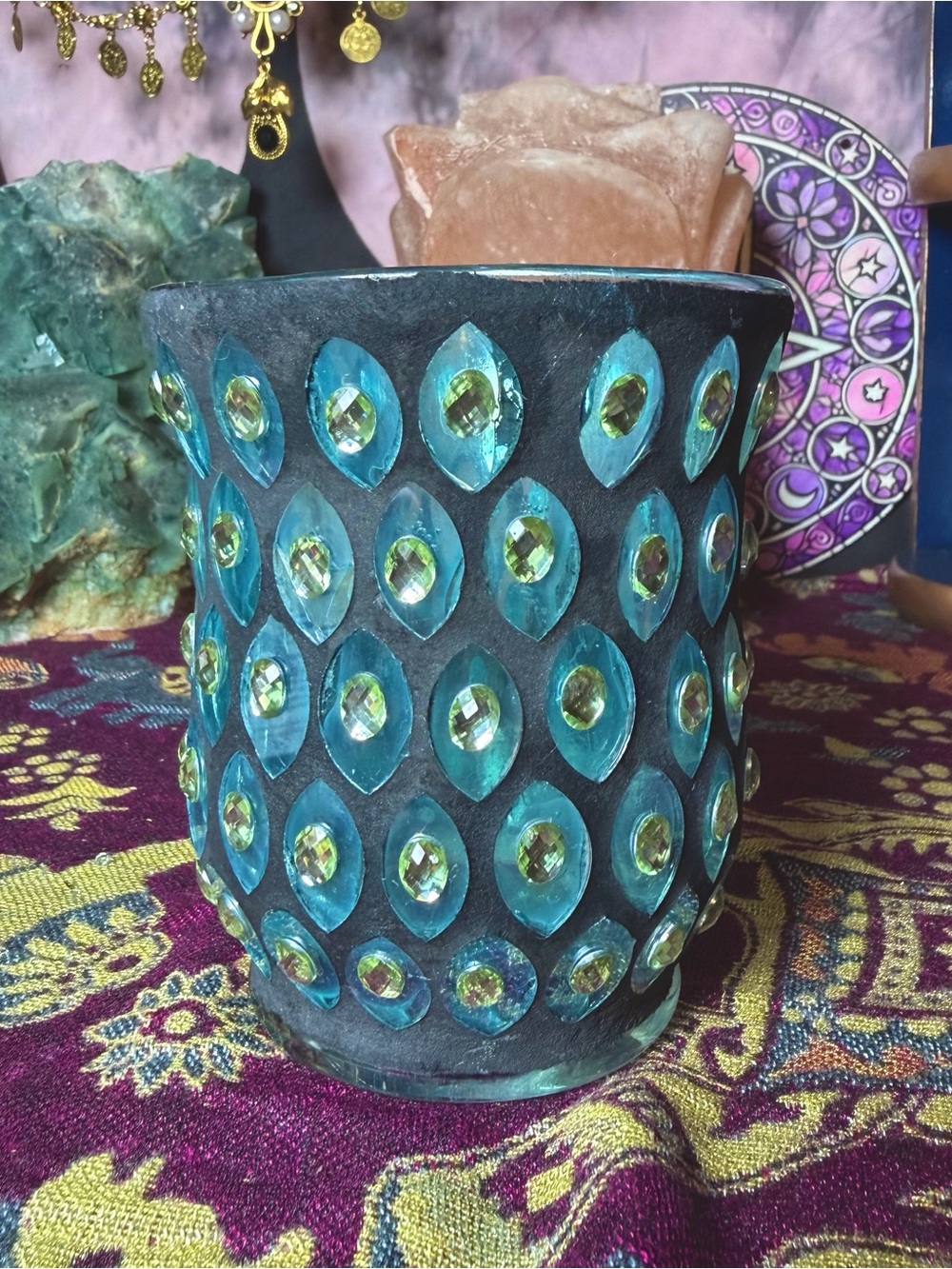 Peacock Gem Mosaic Style Candle Holder
